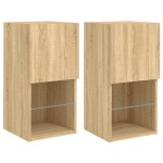 vidaXL Comode TV cu lumini LED, 2 buc., stejar sonoma, 30,5x30x60 cm