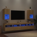 vidaXL Comode TV cu lumini LED, 2 buc., stejar sonoma, 30,5x30x60 cm