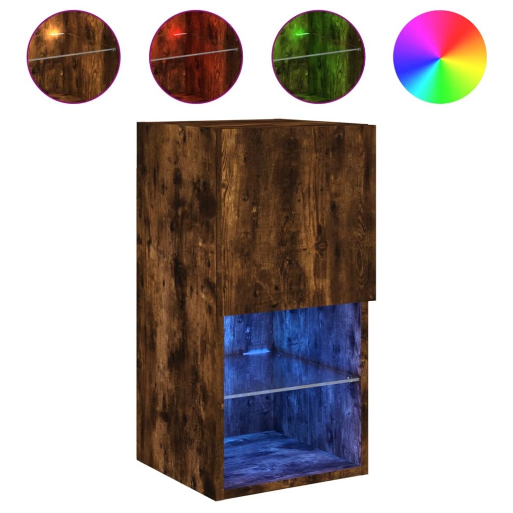 vidaXL Comodă TV cu lumini LED, stejar fumuriu, 30,5x30x60 cm