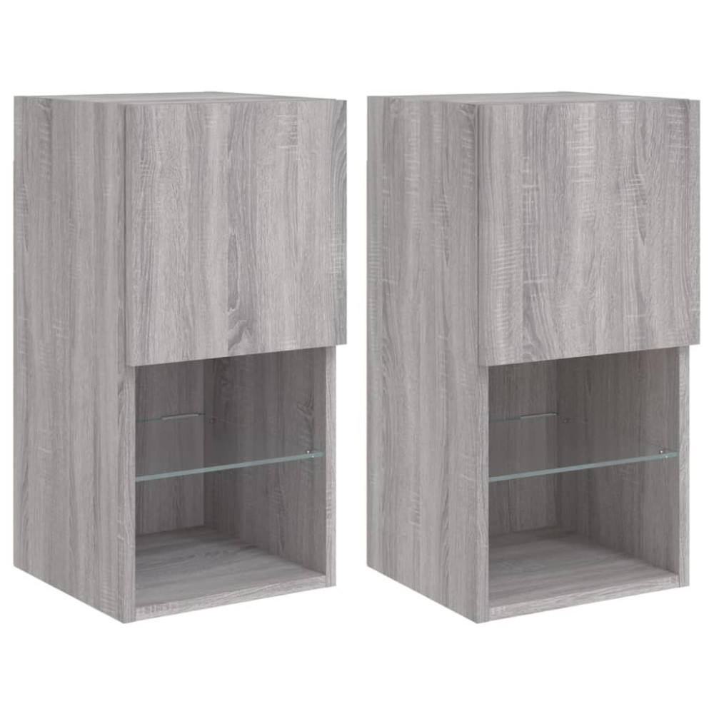 vidaXL Comode TV cu lumini LED, 2 buc., gri sonoma, 30,5x30x60 cm
