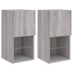 vidaXL Comode TV cu lumini LED, 2 buc., gri sonoma, 30,5x30x60 cm