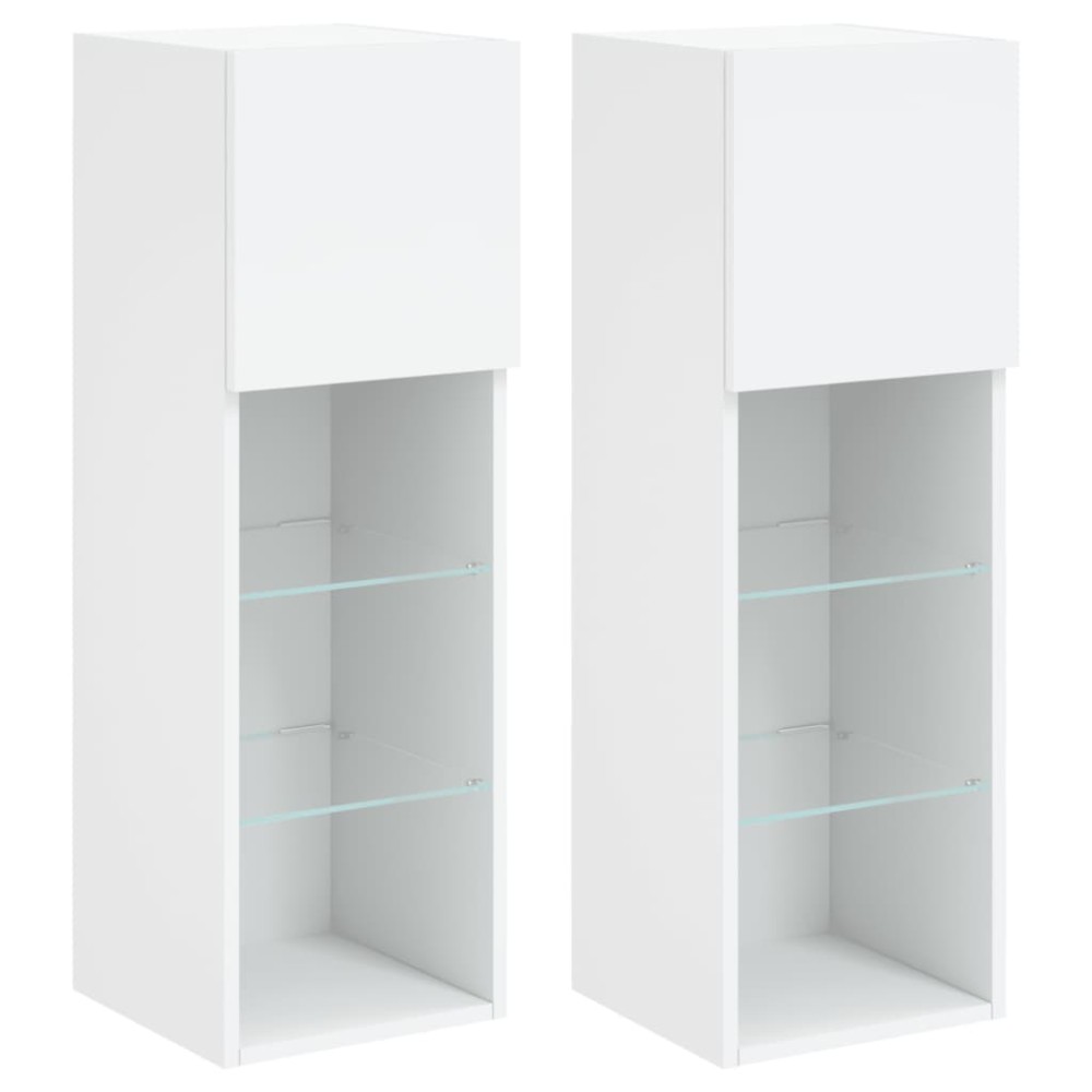 vidaXL Comode TV cu lumini LED, 2 buc., alb, 30,5x30x90 cm