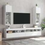 vidaXL Comode TV cu lumini LED, 2 buc., alb, 30,5x30x90 cm