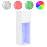 vidaXL Comode TV cu lumini LED, 2 buc., alb, 30,5x30x90 cm