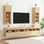 vidaXL Comode TV cu lumini LED, 2 buc., stejar sonoma, 30,5x30x90 cm