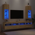 vidaXL Comode TV cu lumini LED, 2 buc., stejar sonoma, 30,5x30x90 cm