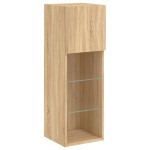 vidaXL Comode TV cu lumini LED, 2 buc., stejar sonoma, 30,5x30x90 cm