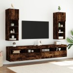 vidaXL Comodă TV cu lumini LED, stejar fumuriu, 30,5x30x90 cm vidaXL Comodă TV cu lumini LED, stejar fumuriu, 30,5x30x90 cm