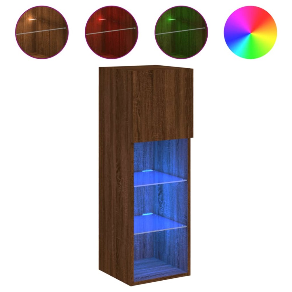 vidaXL Comodă TV cu lumini LED, stejar maro, 30,5x30x90 cm