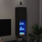 vidaXL Comodă TV cu lumini LED, negru, 30,5x30x102 cm