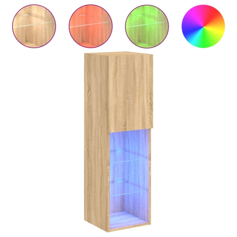 vidaXL Comodă TV cu lumini LED, stejar sonoma, 30,5x30x102 cm