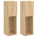 vidaXL Comode TV cu lumini LED, 2 buc., stejar sonoma, 30,5x30x102 cm