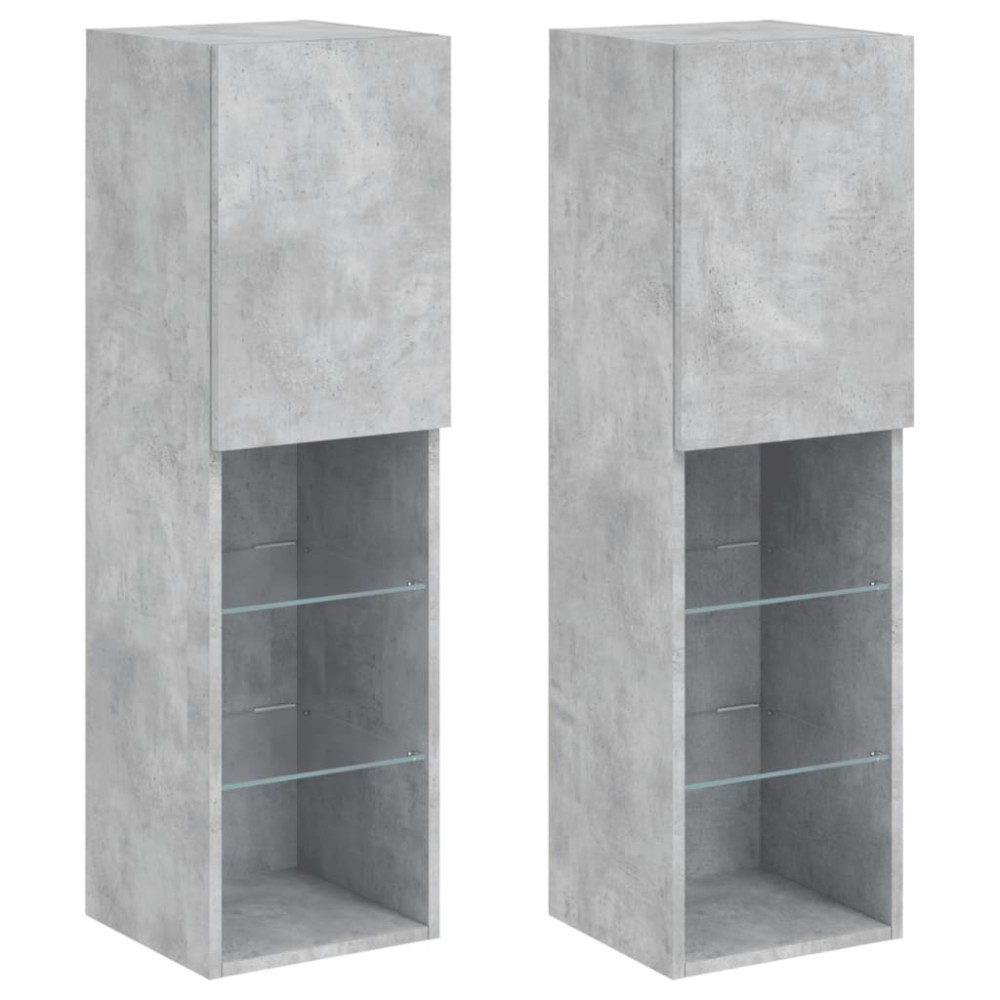 vidaXL Comode TV cu lumini LED, 2 buc., gri beton, 30,5x30x102 cm