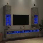 vidaXL Comode TV cu lumini LED, 2 buc., gri beton, 30,5x30x102 cm