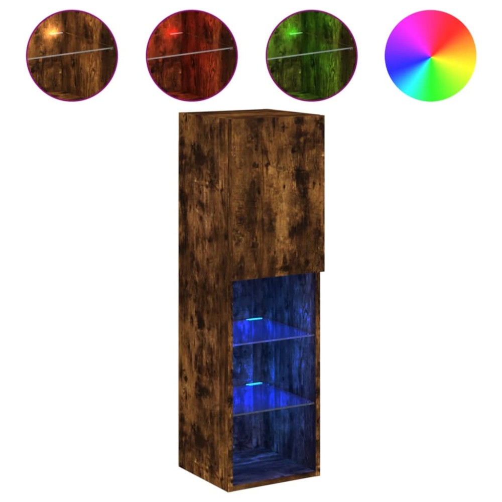 vidaXL Comodă TV cu lumini LED, stejar fumuriu, 30,5x30x102 cm