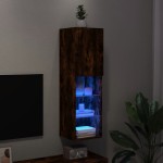 vidaXL Comodă TV cu lumini LED, stejar fumuriu, 30,5x30x102 cm vidaXL Comodă TV cu lumini LED, stejar fumuriu, 30,5x30x102 cm