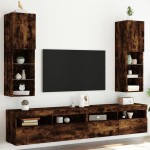 vidaXL Comode TV cu lumini LED, 2 buc., stejar fumuriu, 30,5x30x102 cm