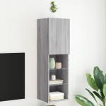 vidaXL Comodă TV cu lumini LED, gri sonoma, 30,5x30x102 cm vidaXL Comodă TV cu lumini LED, gri sonoma, 30,5x30x102 cm