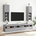 vidaXL Comodă TV cu lumini LED, gri sonoma, 30,5x30x102 cm vidaXL Comodă TV cu lumini LED, gri sonoma, 30,5x30x102 cm