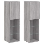 vidaXL Comode TV cu lumini LED, 2 buc., gri sonoma, 30,5x30x102 cm