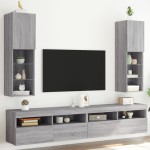 vidaXL Comode TV cu lumini LED, 2 buc., gri sonoma, 30,5x30x102 cm