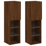 vidaXL Comode TV cu lumini LED, 2 buc., stejar maro, 30,5x30x102 cm