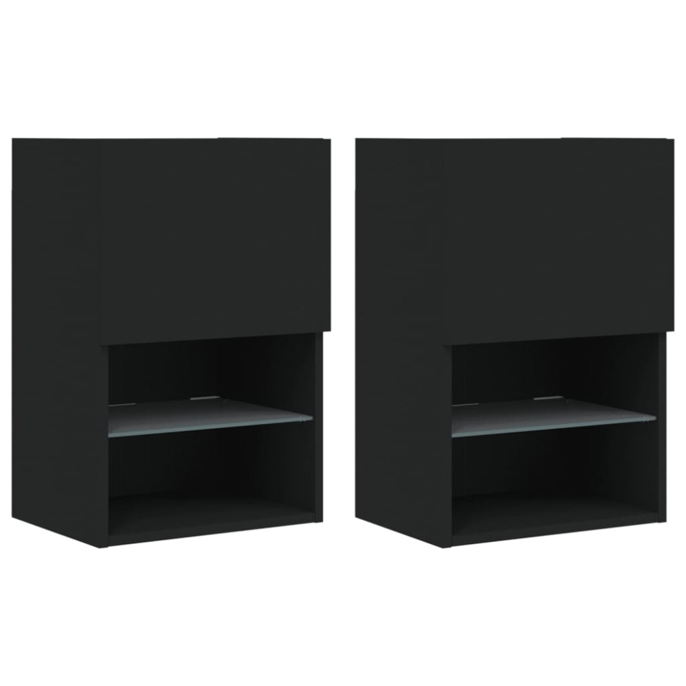 vidaXL Comode TV cu lumini LED, 2 buc., negru, 40,5x30x60 cm