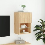 vidaXL Comodă TV cu lumini LED, stejar sonoma, 40,5x30x60 cm