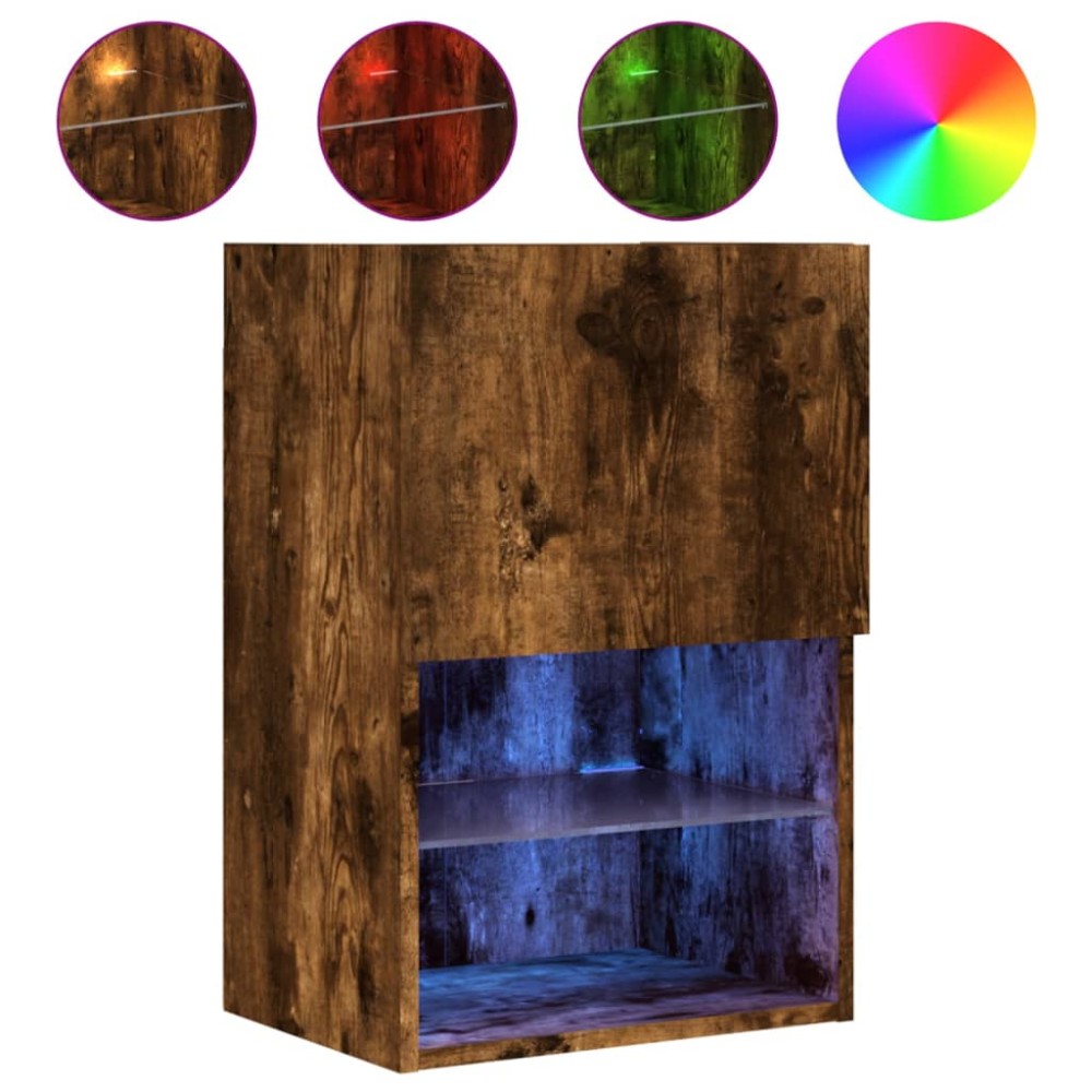 vidaXL Comodă TV cu lumini LED, stejar fumuriu, 40,5x30x60 cm