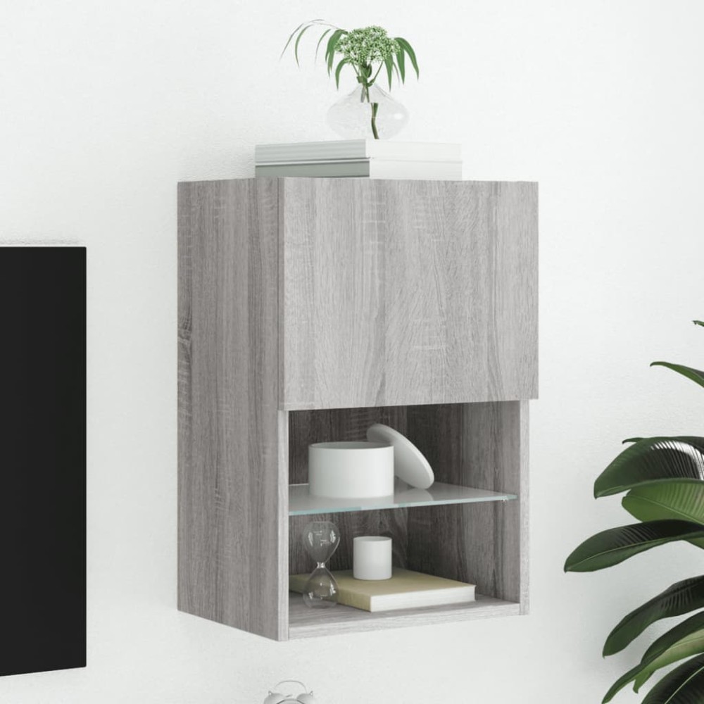 vidaXL Comodă TV cu lumini LED, gri sonoma, 40,5x30x60 cm