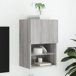 vidaXL Comodă TV cu lumini LED, gri sonoma, 40,5x30x60 cm vidaXL Comodă TV cu lumini LED, gri sonoma, 40,5x30x60 cm