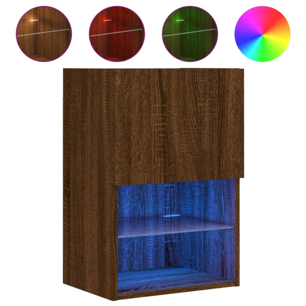 vidaXL Comodă TV cu lumini LED, stejar maro, 40,5x30x60 cm