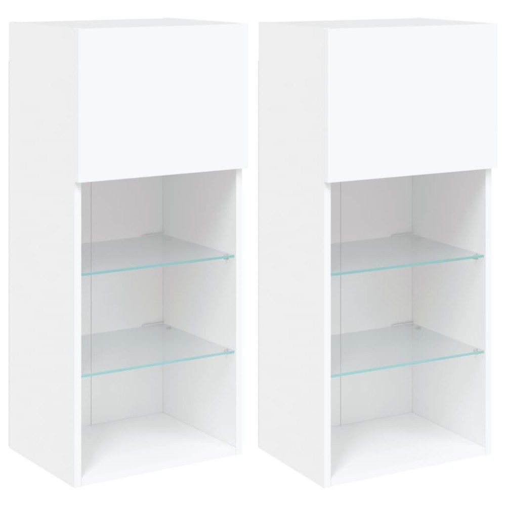 vidaXL Comode TV cu lumini LED, 2 buc., alb, 40,5x30x90 cm