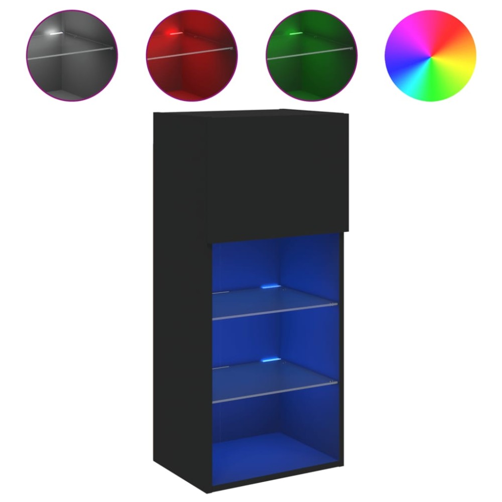 vidaXL Comodă TV cu lumini LED, negru, 40,5x30x90 cm