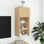 vidaXL Comodă TV cu lumini LED, stejar sonoma, 40,5x30x90 cm