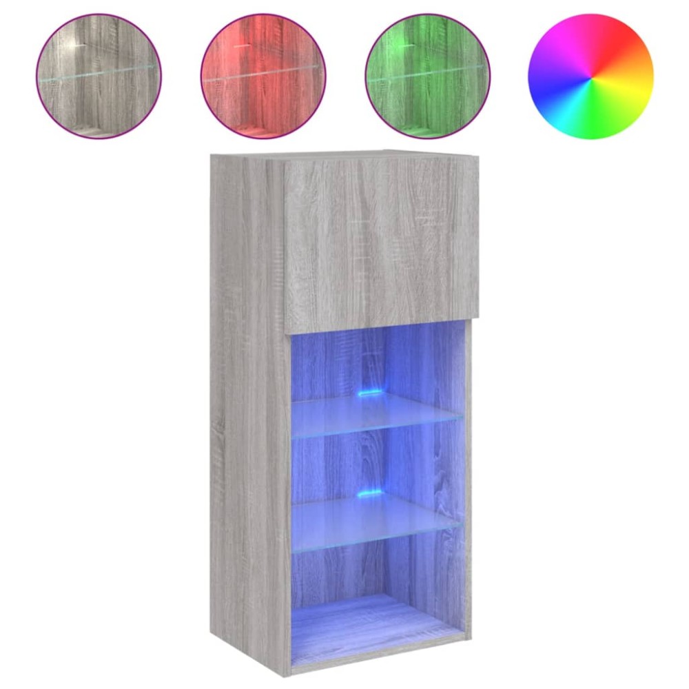 vidaXL Comodă TV cu lumini LED, gri sonoma, 40,5x30x90 cm