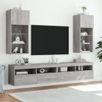vidaXL Comodă TV cu lumini LED, gri sonoma, 40,5x30x90 cm vidaXL Comodă TV cu lumini LED, gri sonoma, 40,5x30x90 cm