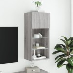 vidaXL Comodă TV cu lumini LED, gri sonoma, 40,5x30x90 cm vidaXL Comodă TV cu lumini LED, gri sonoma, 40,5x30x90 cm