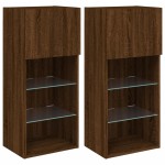 vidaXL Comode TV cu lumini LED, 2 buc. stejar maro, 40,5x30x90 cm
