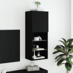 vidaXL Comodă TV cu lumini LED, negru, 40,5x30x102 cm