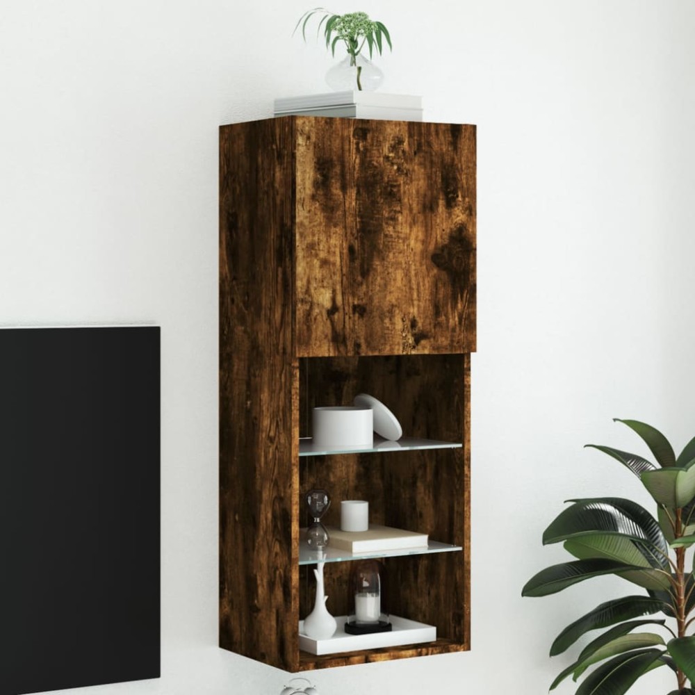 vidaXL Comodă TV cu lumini LED, stejar fumuriu, 40,5x30x102 cm