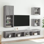 vidaXL Comodă TV cu lumini LED, gri sonoma, 40,5x30x102 cm vidaXL Comodă TV cu lumini LED, gri sonoma, 40,5x30x102 cm