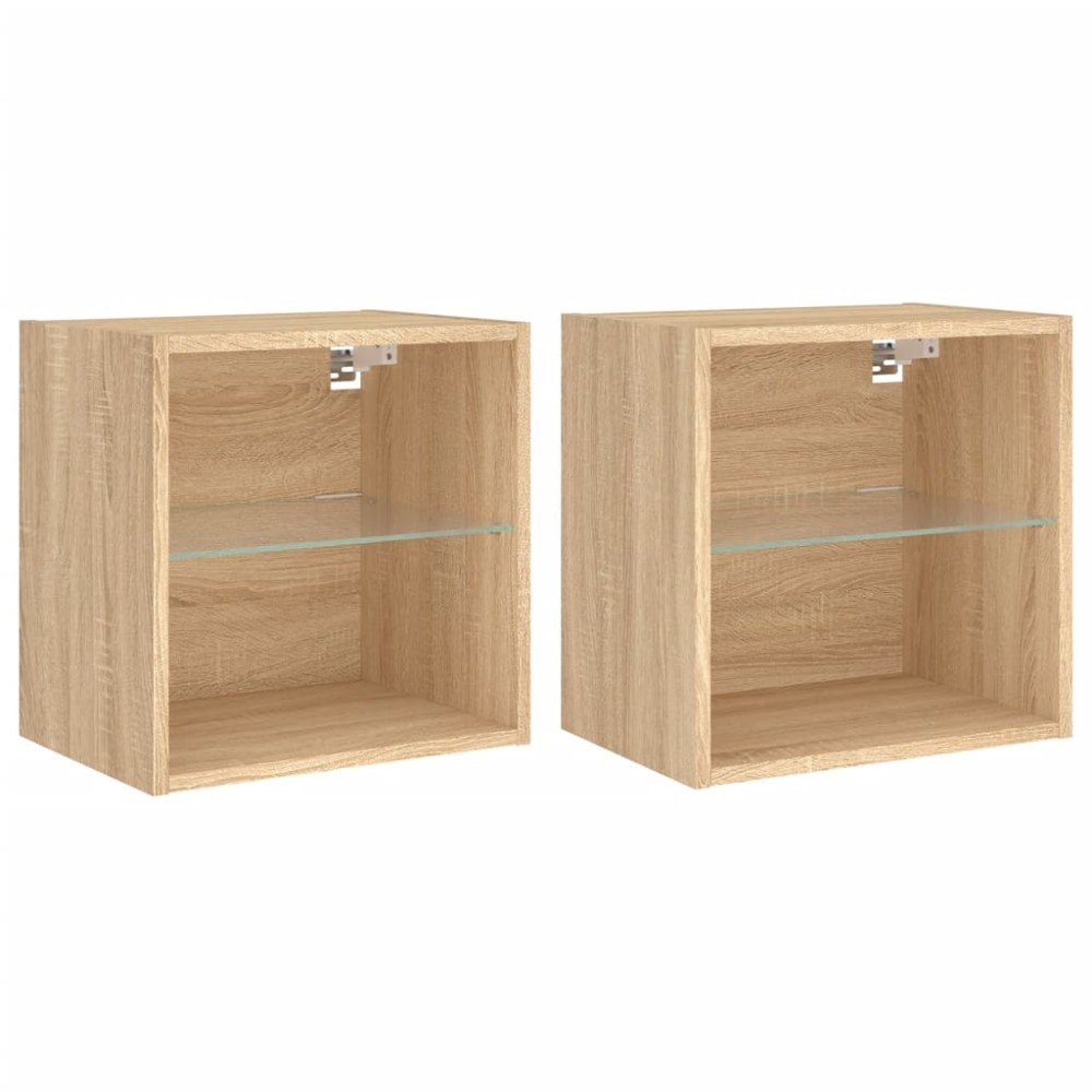vidaXL Noptiere cu lumini LED montate pe perete, 2 buc., stejar sonoma