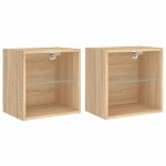 vidaXL Noptiere cu lumini LED montate pe perete, 2 buc., stejar sonoma vidaXL Noptiere cu lumini LED montate pe perete, 2 buc., stejar sonoma
