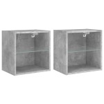 vidaXL Noptiere cu lumini LED montate pe perete, 2 buc., gri beton vidaXL Noptiere cu lumini LED montate pe perete, 2 buc., gri beton