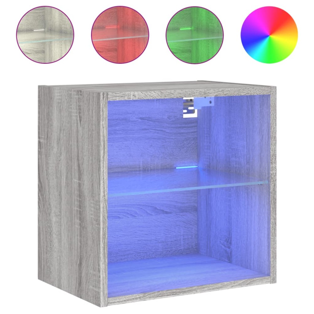vidaXL Noptiere cu lumini LED montate pe perete, 2 buc.,stejar fumuriu