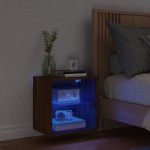 vidaXL Noptieră cu lumini LED montată pe perete, stejar maro