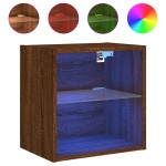 vidaXL Noptiere cu lumini LED montate pe perete 2 buc. stejar maro vidaXL Noptiere cu lumini LED montate pe perete 2 buc. stejar maro