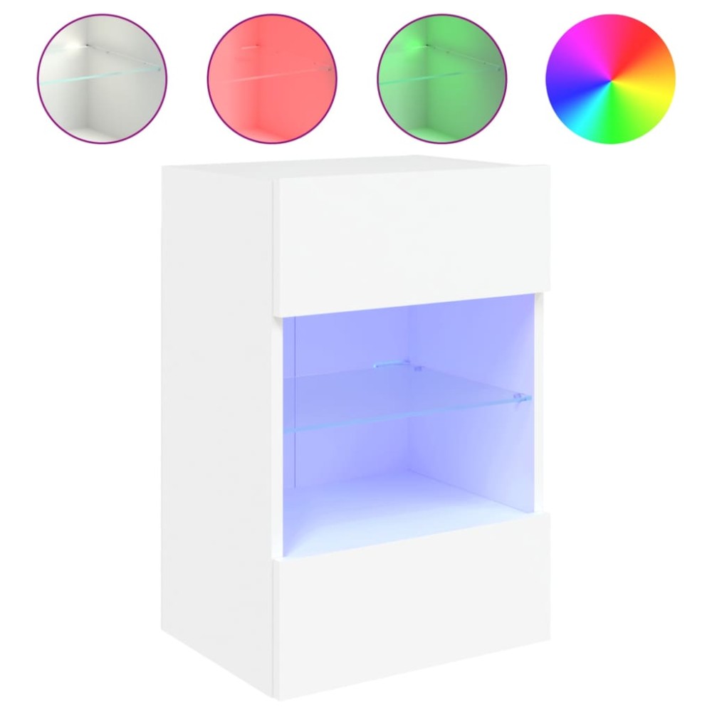vidaXL Comodă TV de perete cu lumini LED, alb, 40x30x60,5 cm