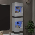 vidaXL Comode de perete cu lumini LED pentru TV, 2 buc., alb, 40x30x60,5 cm